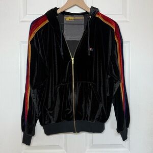 Aviator Nation Black Velvet Hoodie with Rainbow Stripes